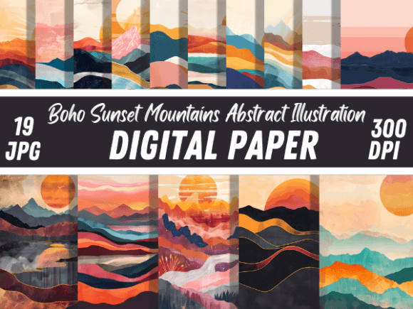 Download Boho Sunset Mountains Paper Background - Sun Collection