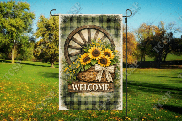 Download Wagon Wheel Sunflowers Garden Flag - Sun Collection
