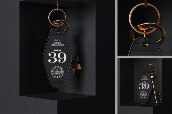 Download Hotel Keychain with Vintage Key Mockup - Hotel Collection
