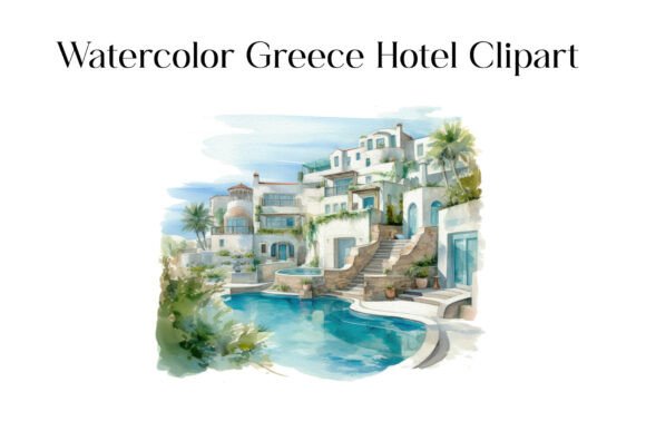 Download Watercolor Greece Hotel Clipart - Hotel Collection