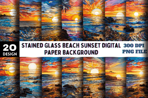 Download Stained Glass Beach Sunset Background - Sun Collection