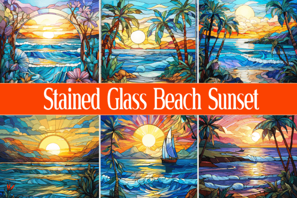 Download Stained Glass Beach Sunset - Sun Collection