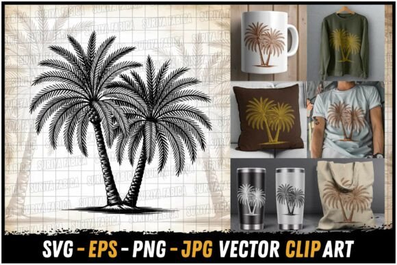 Download Lush Dual Palm Tree Wave Design SVG - Tree Collection